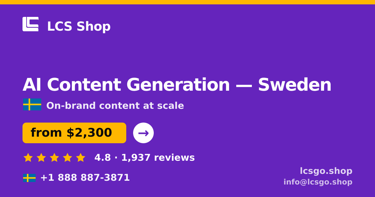 AI Content Generation in Gothenburg — from $2,100/mo, rated 4.9/5 by 3066 clients. LCS Shop.