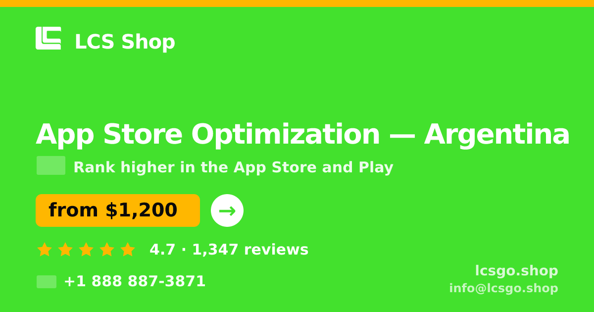 App Store Optimization in Buenos Aires — from $550/mo, rated 5/5 by 1676 clients. LCS Shop.