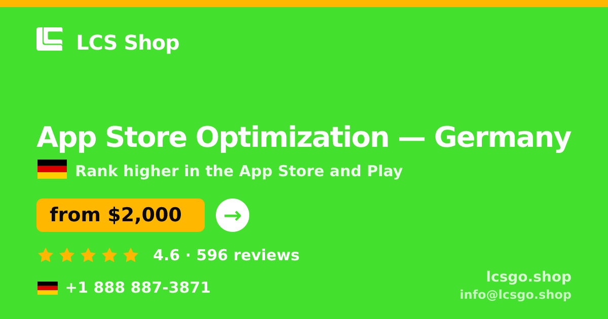App Store Optimization in Germany — from $2,000/mo, rated 4.6/5 by 596 clients. LCS Shop.