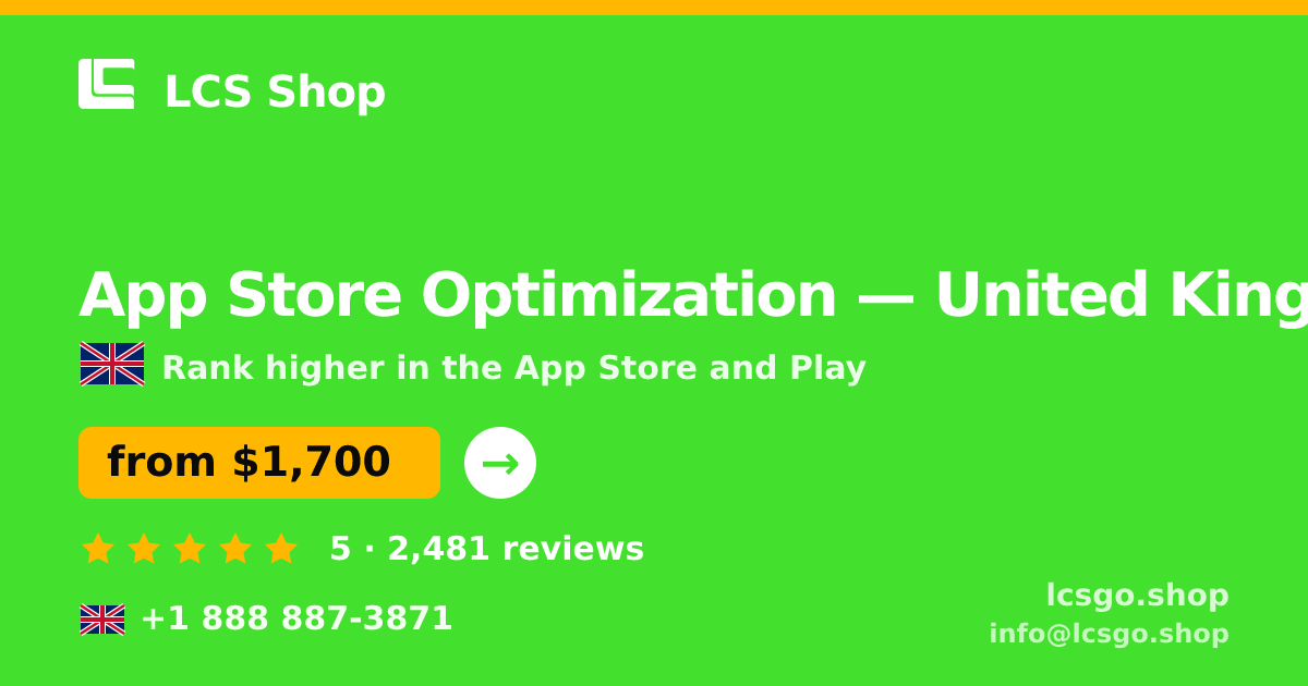 App Store Optimization in Glasgow — from $1,500/mo, rated 4.7/5 by 2297 clients. LCS Shop.