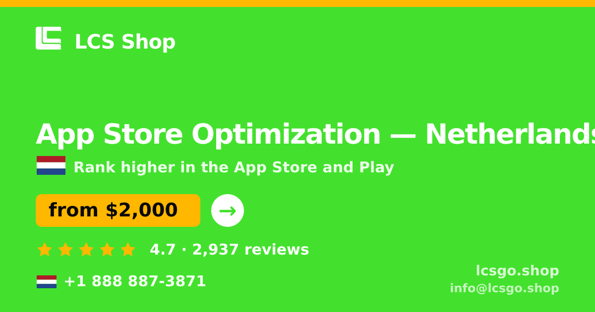 App Store Optimization in Amsterdam — from $2,200/mo, rated 4.8/5 by 1490 clients. LCS Shop.