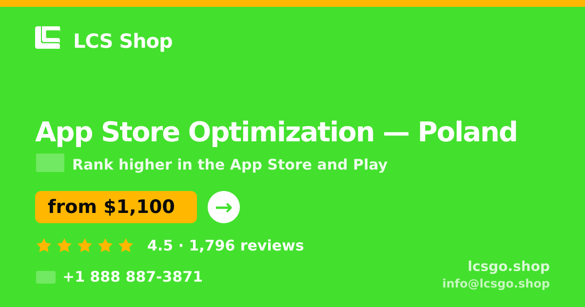 App Store Optimization in Warsaw — from $1,300/mo, rated 4.8/5 by 906 clients. LCS Shop.