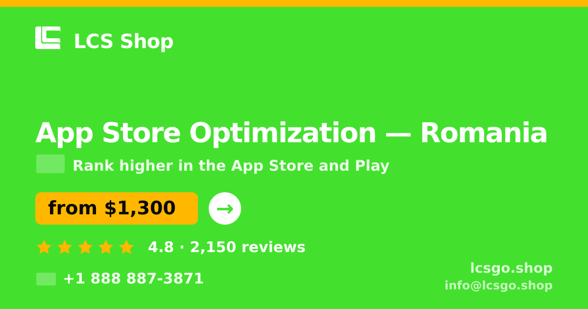 App Store Optimization in Bucharest — from $900/mo, rated 4.7/5 by 2524 clients. LCS Shop.