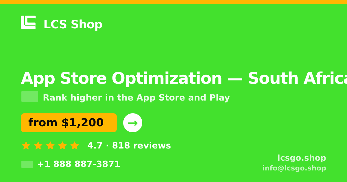 App Store Optimization in Durban — from $850/mo, rated 4.9/5 by 871 clients. LCS Shop.