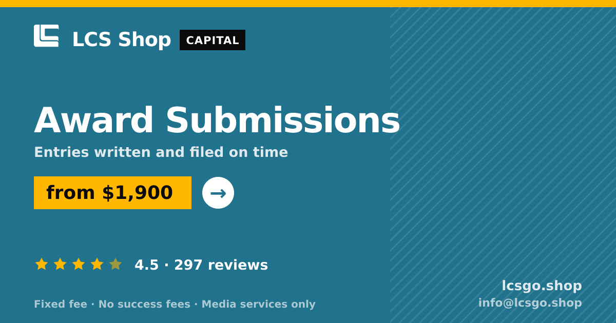 Award Submissions — from $1,900, rated 4.5/5 across 297 reviews. LCS Shop.