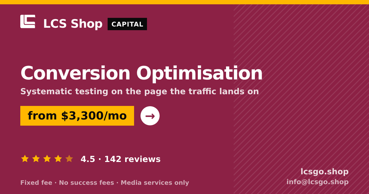 Conversion Optimisation — from $3,300/mo, rated 4.5/5 across 142 reviews. LCS Shop.