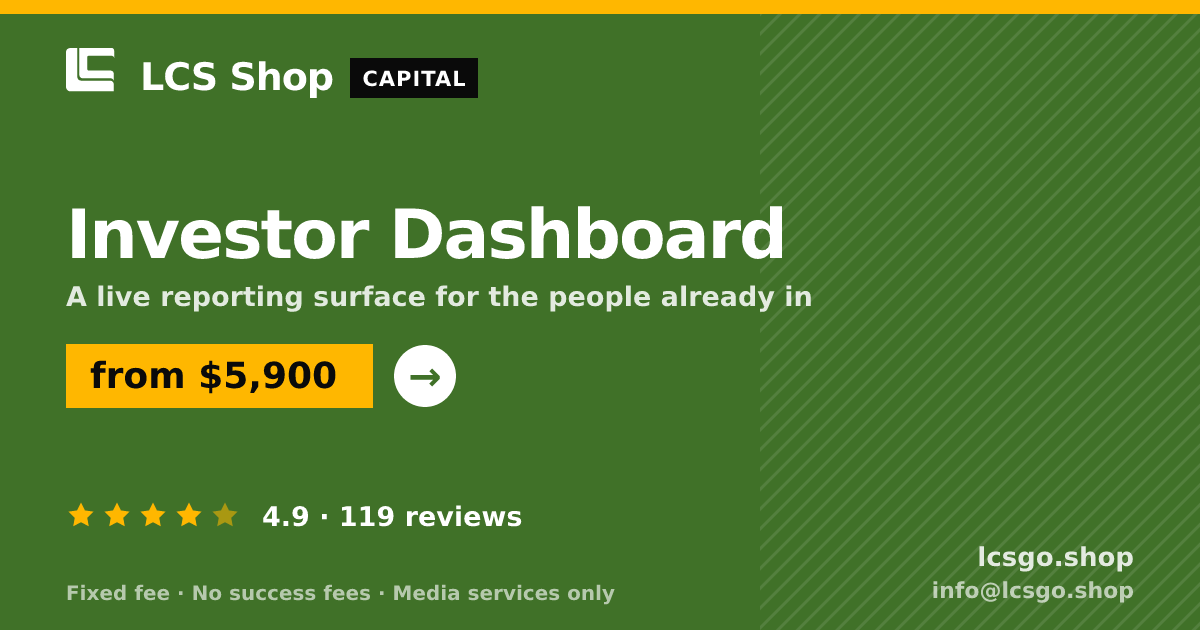 Investor Dashboard — from $5,900, rated 4.9/5 across 119 reviews. LCS Shop.