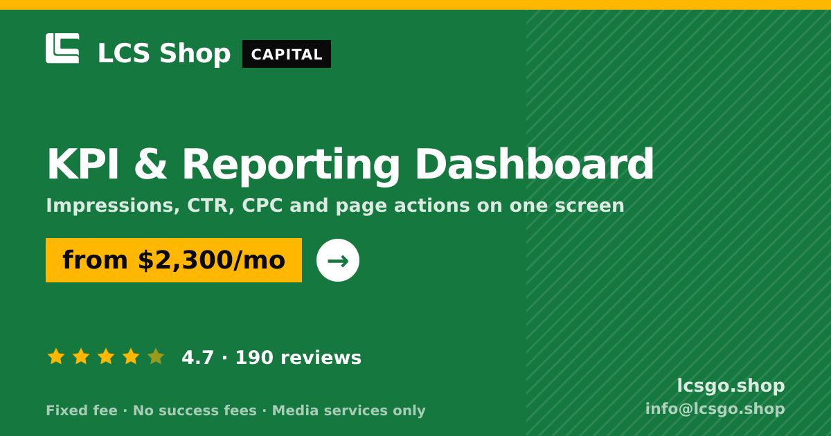 KPI & Reporting Dashboard — from $2,300/mo, rated 4.7/5 across 190 reviews. LCS Shop.