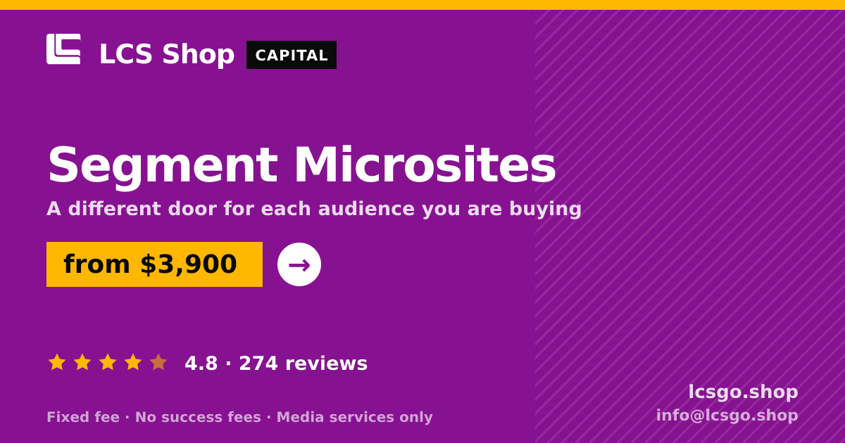 Segment Microsites — from $3,900, rated 4.8/5 across 274 reviews. LCS Shop.
