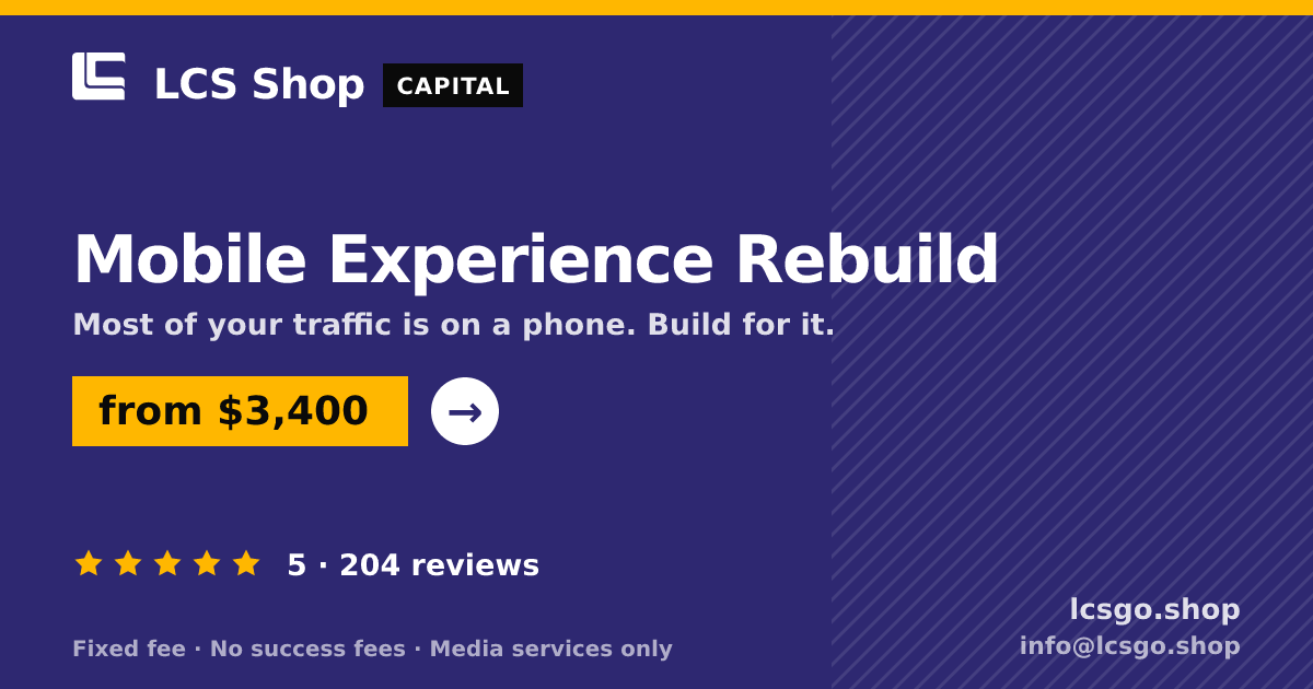 Mobile Experience Rebuild — from $3,400, rated 5/5 across 204 reviews. LCS Shop.