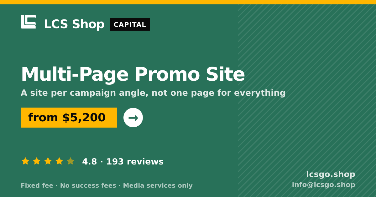 Multi-Page Promo Site — from $5,200, rated 4.8/5 across 193 reviews. LCS Shop.