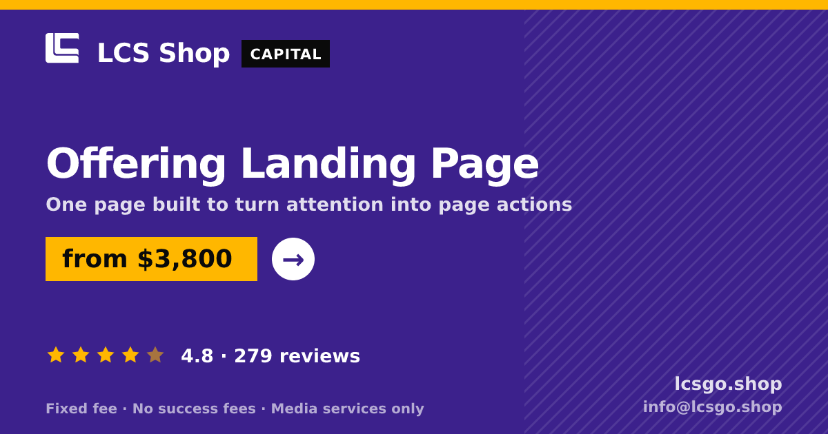Offering Landing Page — from $3,800, rated 4.8/5 across 279 reviews. LCS Shop.