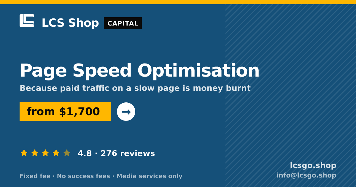 Page Speed Optimisation — from $1,700, rated 4.8/5 across 276 reviews. LCS Shop.