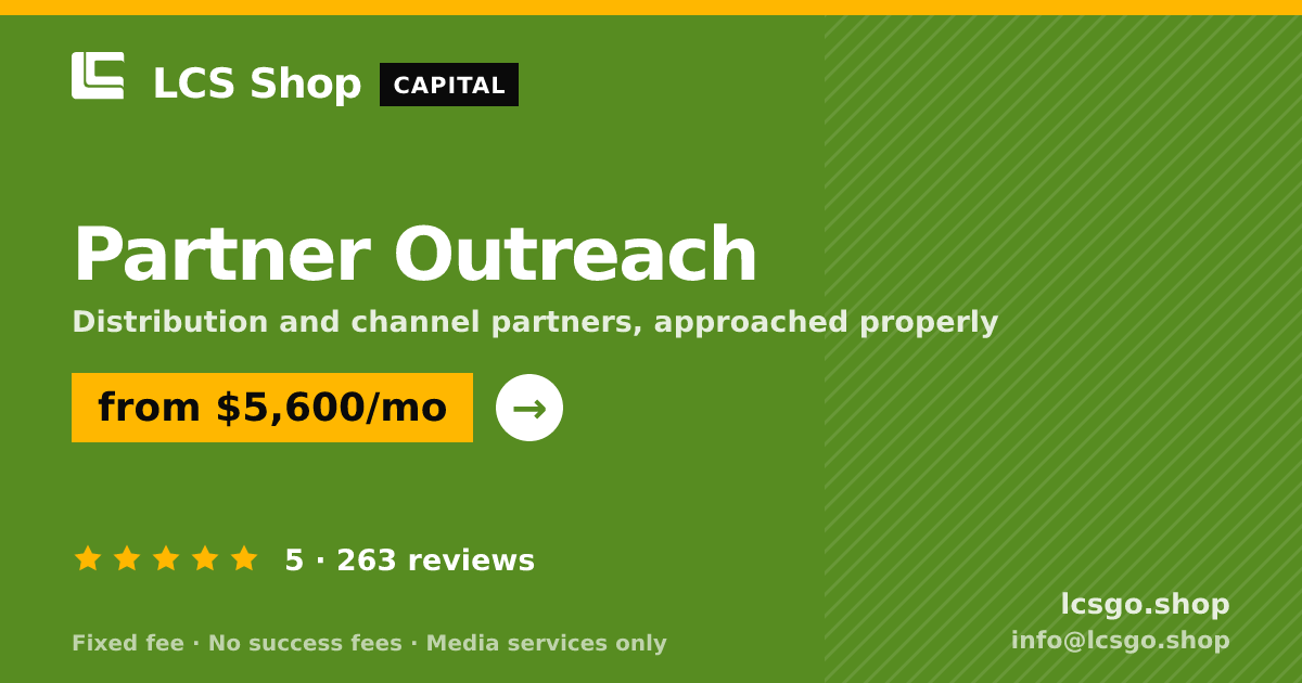 Partner Outreach — from $5,600/mo, rated 5/5 across 263 reviews. LCS Shop.