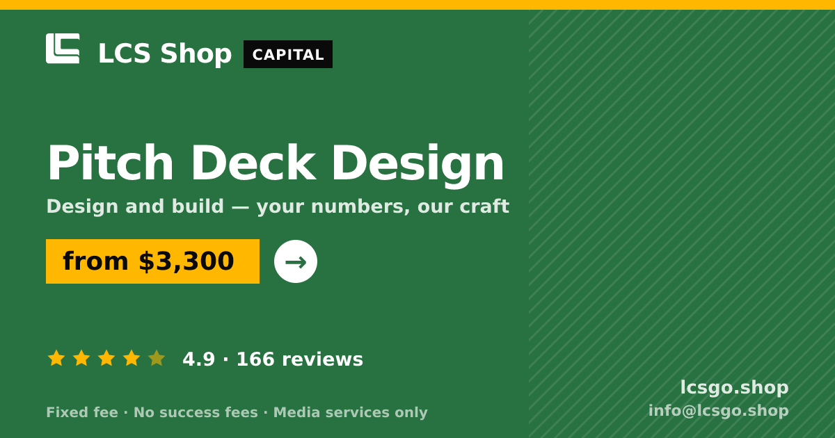 Pitch Deck Design — from $3,300, rated 4.9/5 across 166 reviews. LCS Shop.