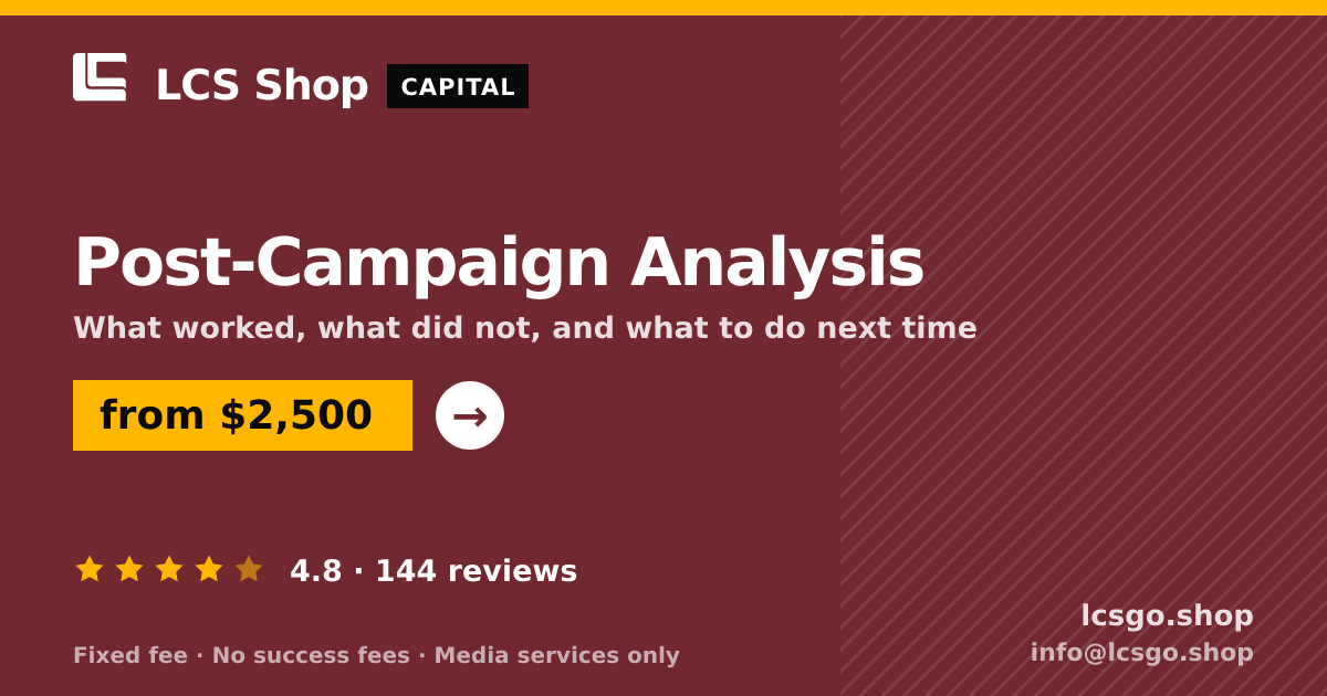 Post-Campaign Analysis — from $2,500, rated 4.8/5 across 144 reviews. LCS Shop.
