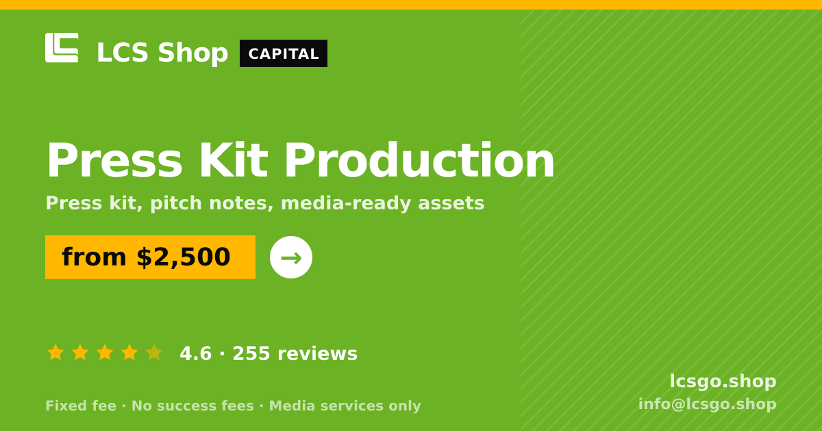 Press Kit Production — from $2,500, rated 4.6/5 across 255 reviews. LCS Shop.