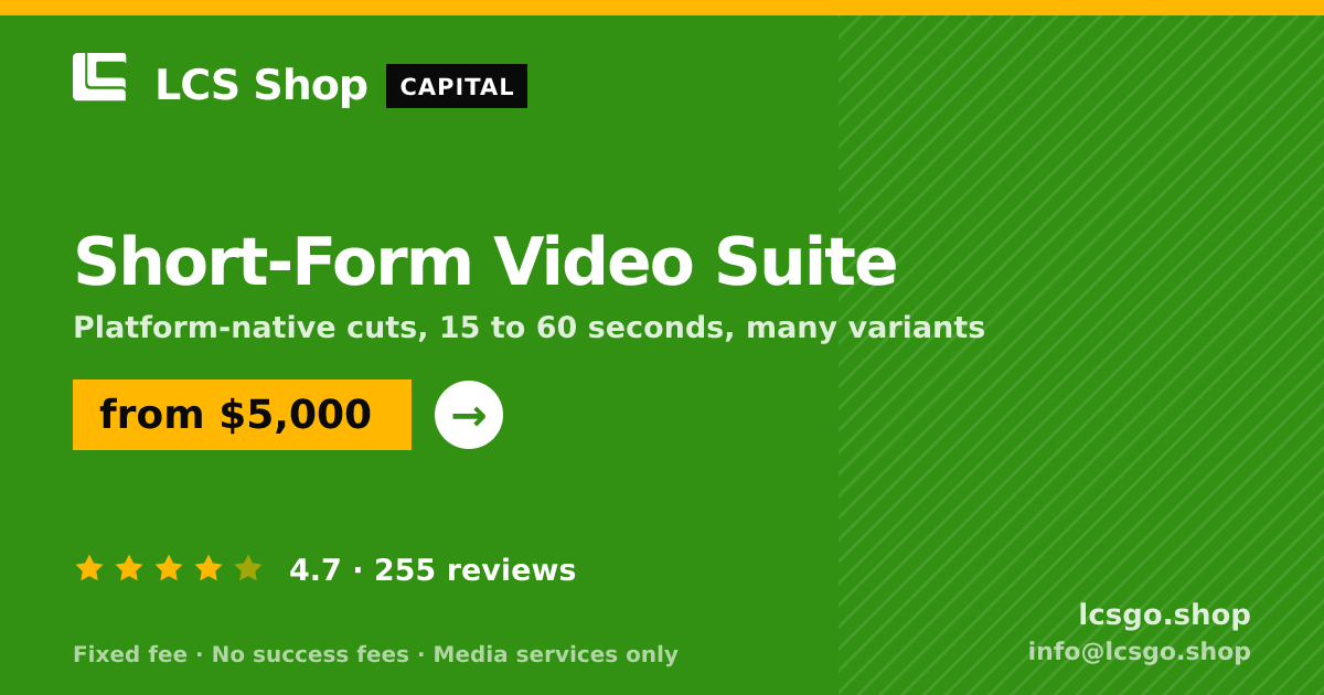 Short-Form Video Suite — from $5,000, rated 4.7/5 across 255 reviews. LCS Shop.