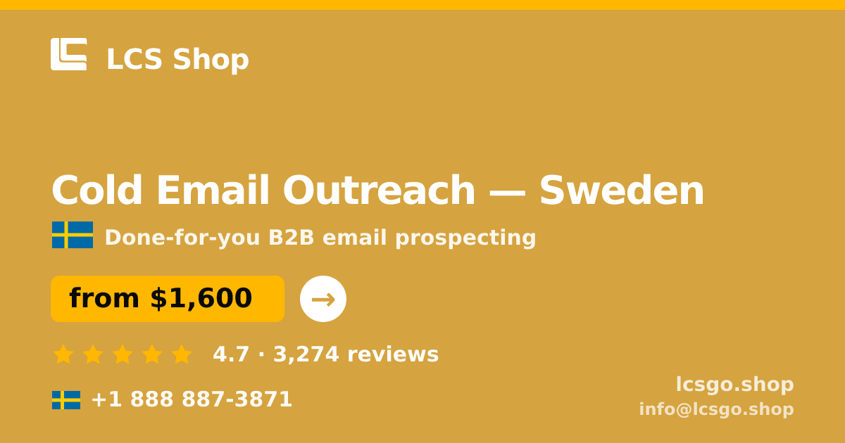 Cold Email Outreach in Malmö — from $1,800/mo, rated 4.9/5 by 715 clients. LCS Shop.