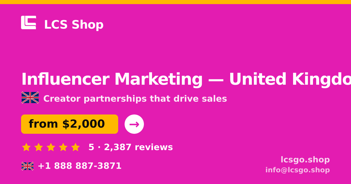 Influencer Marketing in Glasgow — from $2,100/mo, rated 4.8/5 by 887 clients. LCS Shop.
