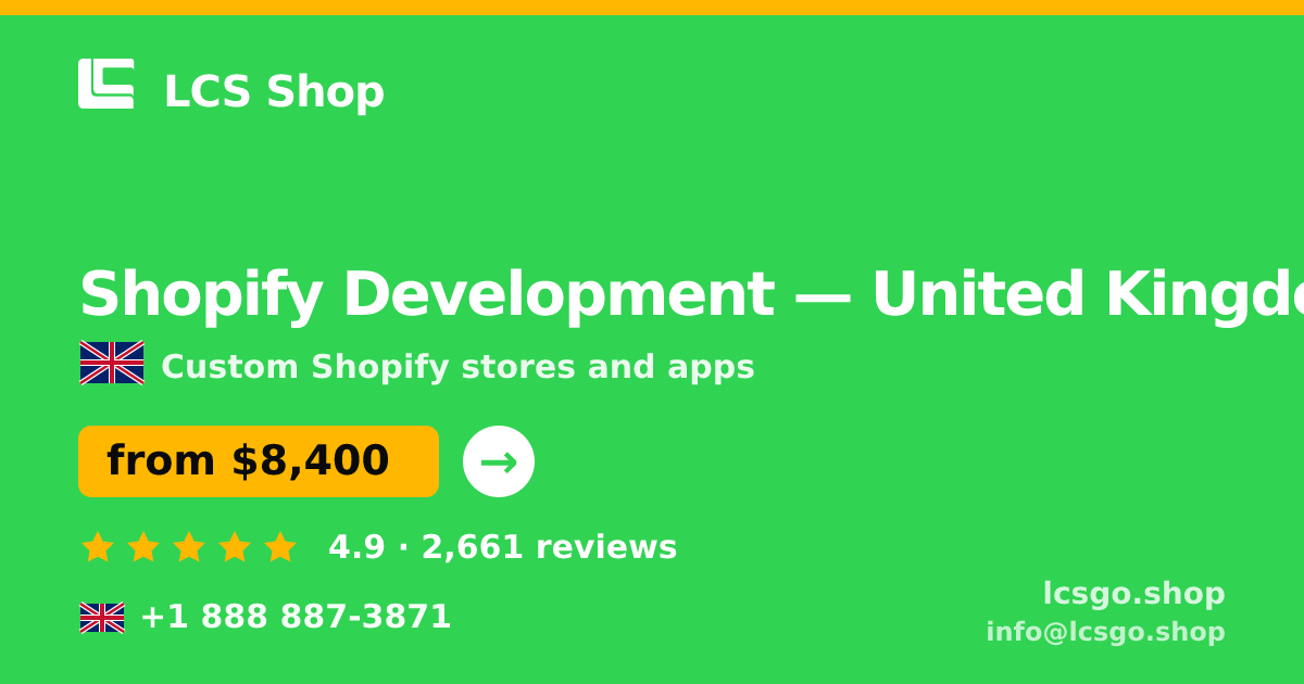 Shopify Development in Manchester — from $7,100, rated 4.9/5 by 1539 clients. LCS Shop.