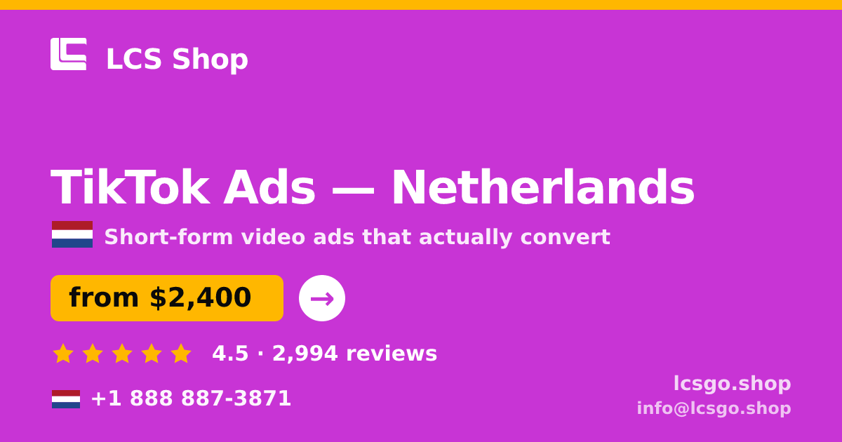 TikTok Ads in Amsterdam — from $2,500/mo, rated 4.9/5 by 1987 clients. LCS Shop.