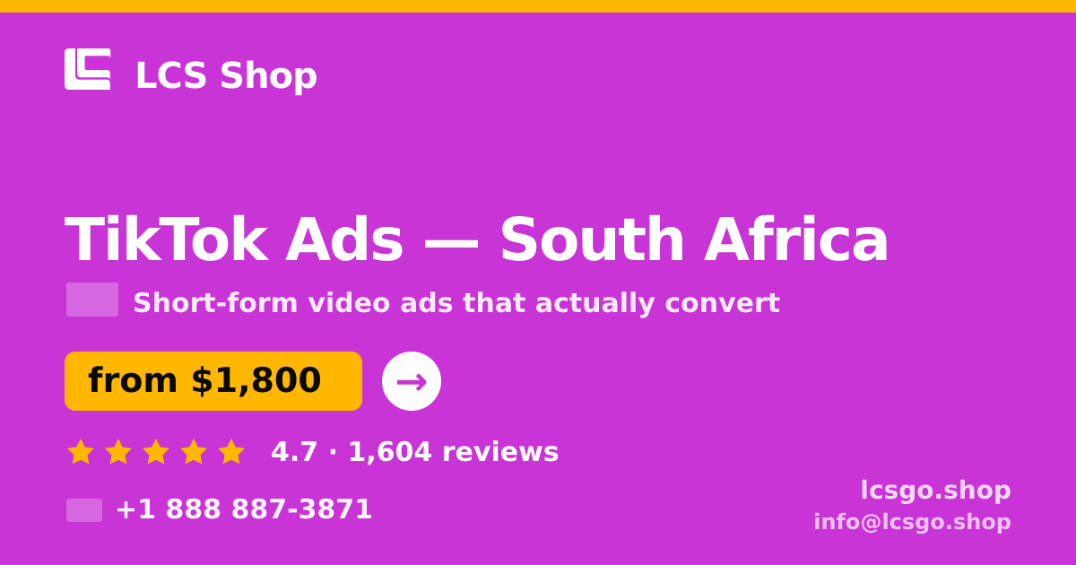 TikTok Ads in Durban — from $1,700/mo, rated 4.6/5 by 1696 clients. LCS Shop.