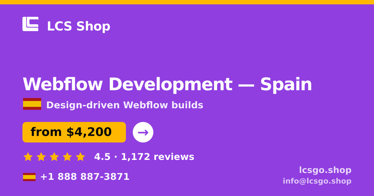 Webflow Development in Madrid — from $3,900, rated 4.9/5 by 2962 clients. LCS Shop.
