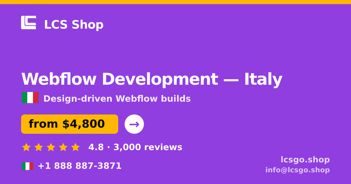 Webflow Development in Italy — from $4,800, rated 4.8/5 by 3000 clients. LCS Shop.