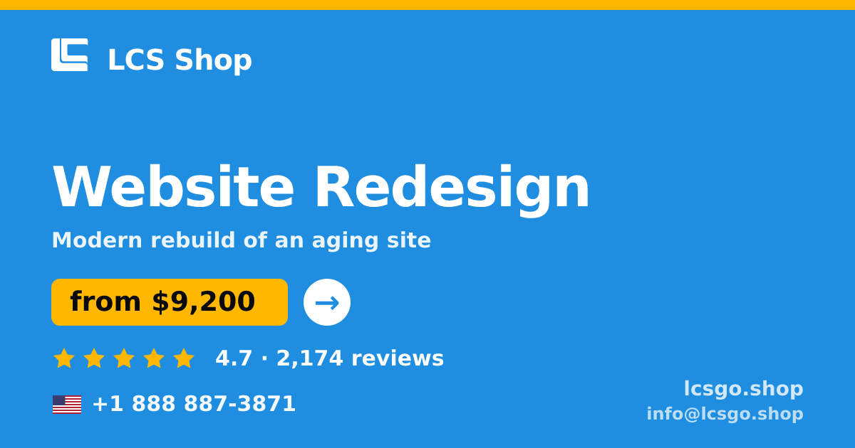 Website Redesign in the USA — from $9,200, rated 4.7/5 by 2174 clients. LCS Shop.